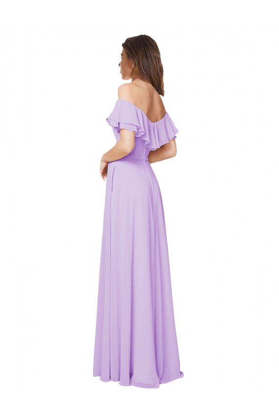 Low Back Lilac Sleeveless Off the Shoulder A-Line Soft Chiffon Bridesmaid Dress Worcester