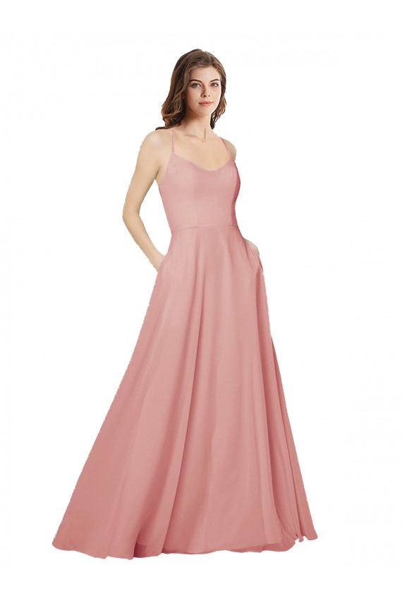 Criss Cross Open Back Sleeveless Strapless A-Line Soft Chiffon Bridesmaid Dress Worcester