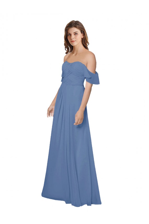 Open Back Flutter Sleeves Off the Shoulder A-Line Soft Chiffon Bridesmaid Dress Worcester