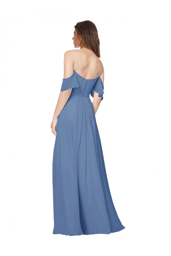 Open Back Flutter Sleeves Off the Shoulder A-Line Soft Chiffon Bridesmaid Dress Worcester