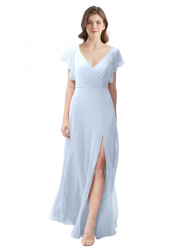 Open Back Flutter Sleeves V-Neck A-Line Soft Chiffon Bridesmaid Dress / Formal Dress Worcester