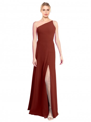 Burgundy Sleeveless One Shoulder A-Line Soft Chiffon Formal Dress / Bridesmaid Dress Worcester