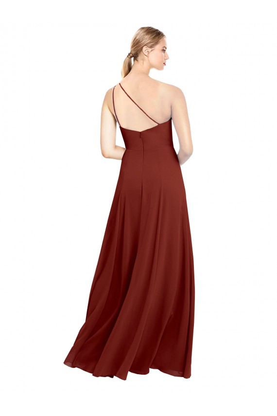 Burgundy Sleeveless One Shoulder A-Line Soft Chiffon Formal Dress / Bridesmaid Dress Worcester
