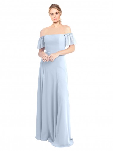 V-Back Flutter Sleeves Off the Shoulder A-Line Soft Chiffon Formal Dress / Bridesmaid Dress Worcester