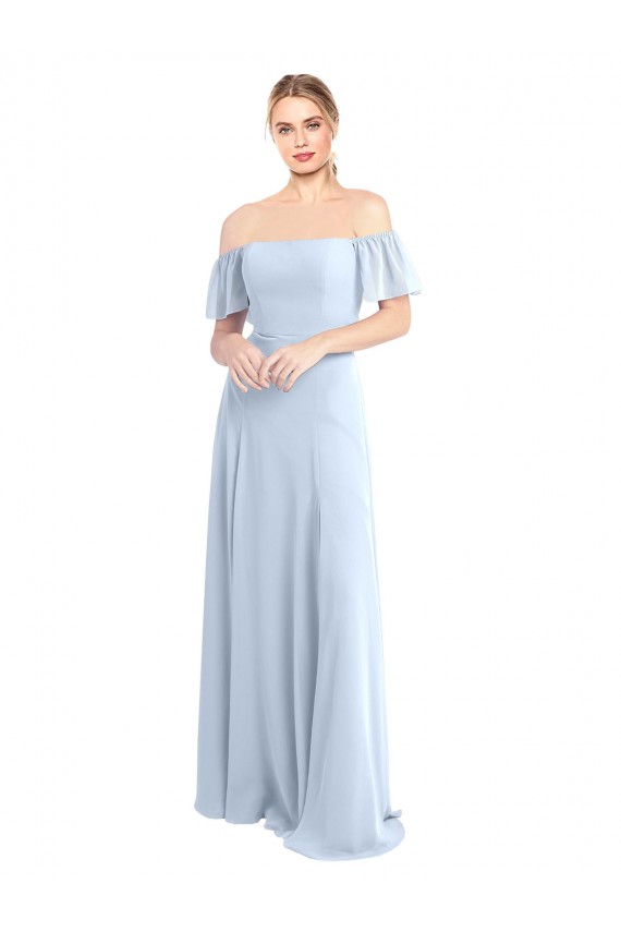 V-Back Flutter Sleeves Off the Shoulder A-Line Soft Chiffon Formal Dress / Bridesmaid Dress Worcester