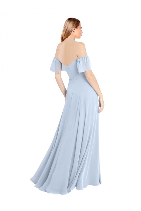 V-Back Flutter Sleeves Off the Shoulder A-Line Soft Chiffon Formal Dress / Bridesmaid Dress Worcester