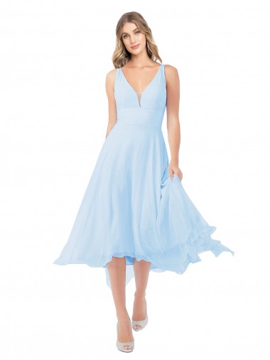 Keyhole Back Light Sky Blue Sleeveless V-Neck A-Line Soft Chiffon Bridesmaid Dress Worcester