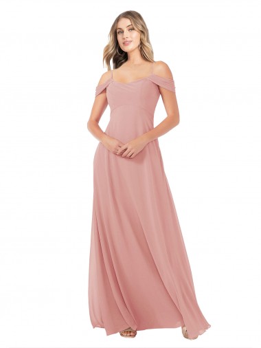 Bliss Pink Sleeveless Off the Shoulder A-Line Soft Chiffon Bridal Party Dress Worcester