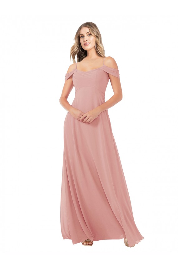 Bliss Pink Sleeveless Off the Shoulder A-Line Soft Chiffon Bridal Party Dress Worcester