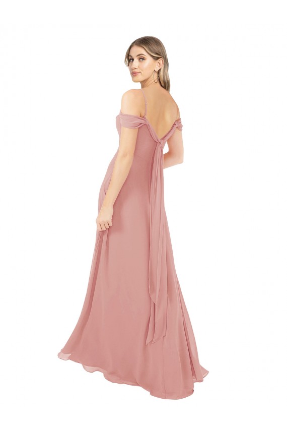 Bliss Pink Sleeveless Off the Shoulder A-Line Soft Chiffon Bridal Party Dress Worcester