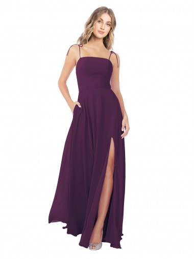 Keyhole Back Sleeveless Spaghetti Straps A-Line Soft Chiffon Bridesmaid Dress Worcester