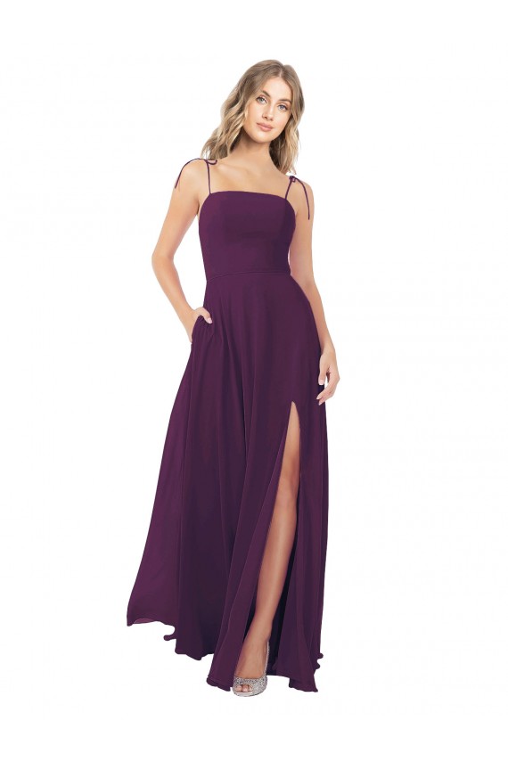 Keyhole Back Sleeveless Spaghetti Straps A-Line Soft Chiffon Bridesmaid Dress Worcester