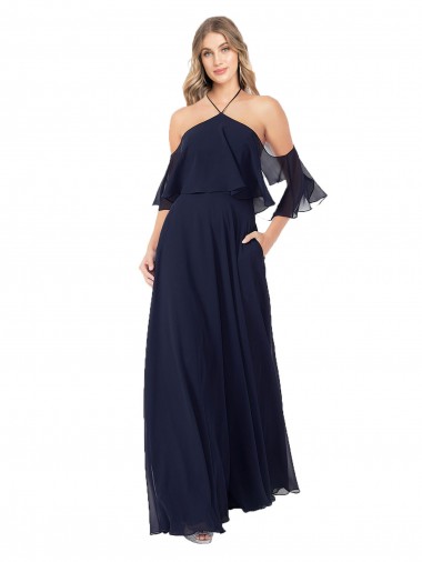 Flutter Sleeves Halter Neck A-Line Soft Chiffon Formal Dress / Bridesmaid Dress Worcester