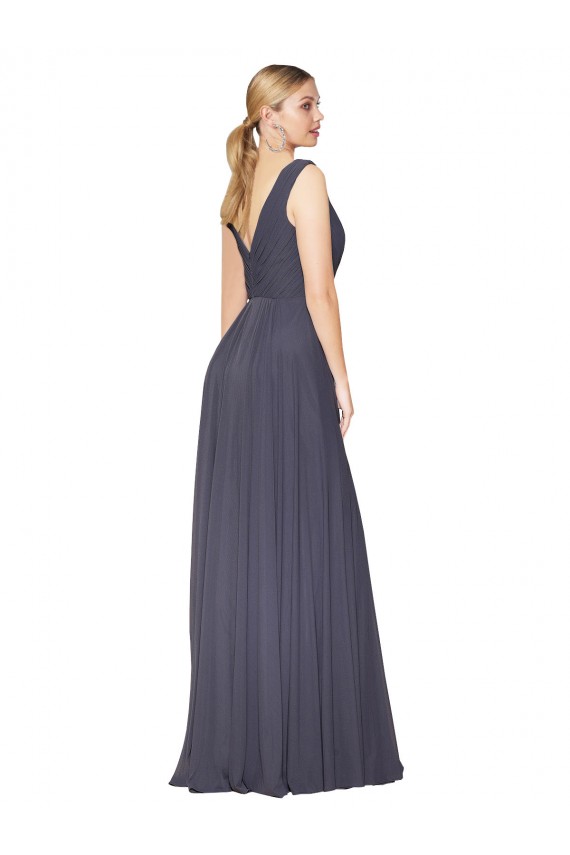 V-Back Dusty Blue Sleeveless V-Neck A-Line Soft Chiffon Formal Evening Gown / Prom Dress / Bridesmaid Dress Worcester