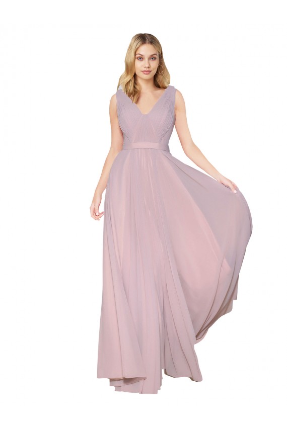 V-Back Primrose Sleeveless V-Neck A-Line Soft Chiffon Formal Evening Gown / Prom Dress / Bridesmaid Dress Worcester
