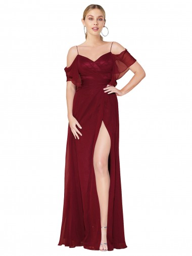 V-Back Cold Shoulder Off the Shoulder Trumpet Soft Chiffon Formal Evening Gown / Prom Dress / Bridesmaid Dress Worcester