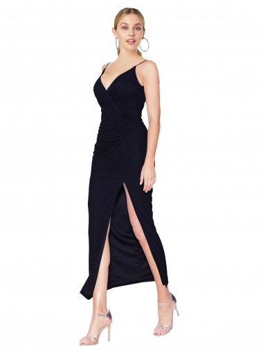 V-Back Dark Navy Sleeveless V-Neck Mermaid Soft Chiffon Prom Dresses Worcester
