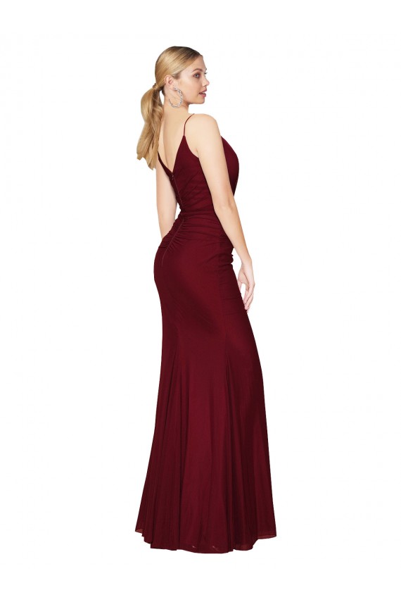 V-Back Burgundy Sleeveless V-Neck Mermaid Soft Chiffon Formal Evening Gown / Prom Dress / Bridesmaid Dress Worcester