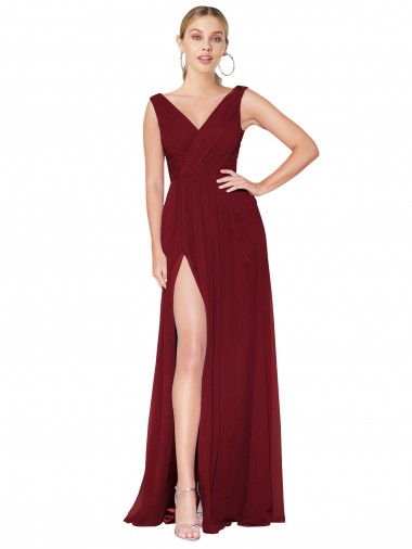 V-Back Sleeveless V-Neck A-Line Soft Chiffon Black Tie Evening Gown / Prom Dress / Bridesmaid Dress Worcester