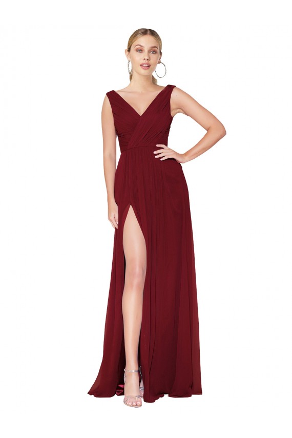 V-Back Sleeveless V-Neck A-Line Soft Chiffon Black Tie Evening Gown / Prom Dress / Bridesmaid Dress Worcester