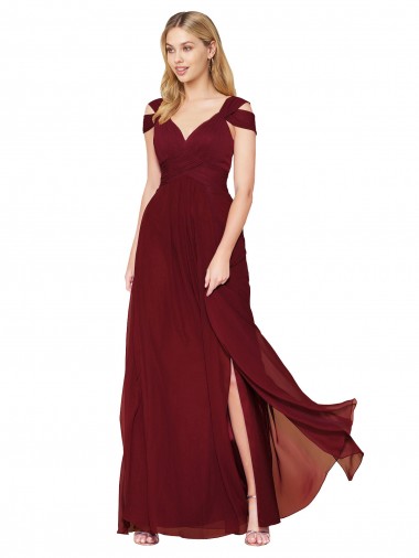 Burgundy Sleeveless Sweetheart A-Line Soft Chiffon Formal Evening Gown / Prom Dress / Bridesmaid Dress Worcester