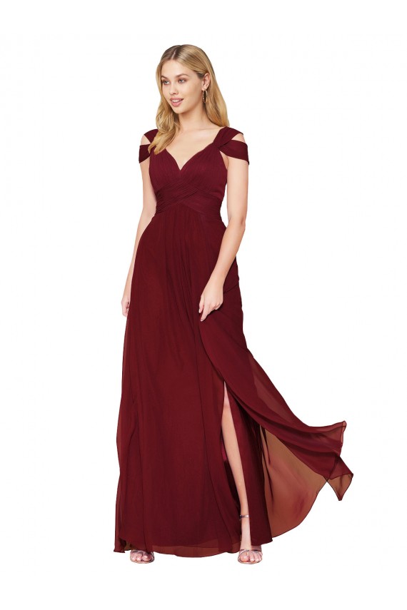 Burgundy Sleeveless Sweetheart A-Line Soft Chiffon Formal Evening Gown / Prom Dress / Bridesmaid Dress Worcester