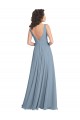 V-Back Dusty Blue Sleeveless V-Neck A-Line Soft Chiffon Bridesmaid Dress Worcester