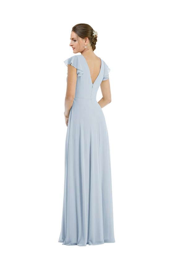 V-Back Flutter Sleeves Bateau Neck A-Line Soft Chiffon Formal Evening Gown / Bridesmaid Dress Worcester