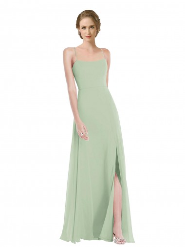 Criss Cross Back Sleeveless Scoop Neck A-Line Soft Chiffon Semi Formal Evening Dress / Bridesmaid Dress Worcester