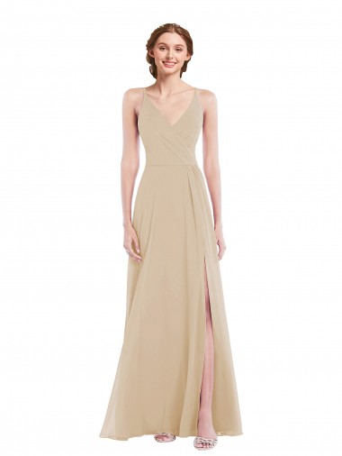 Criss Cross Back Sleeveless V-Neck A-Line Soft Chiffon Semi Formal Evening Dress / Bridesmaid Dress Worcester