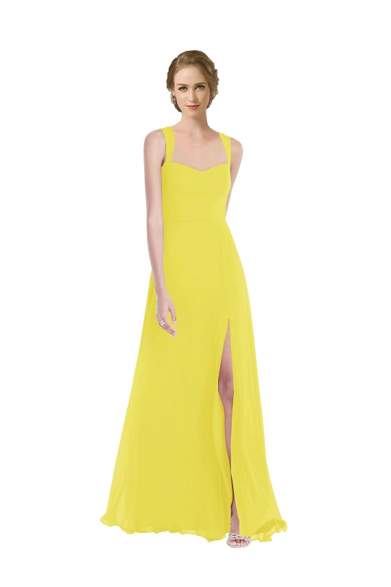 Yellow Sleeveless Spaghetti Straps A-Line Soft Chiffon Semi Formal Evening Dress / Bridesmaid Dress Worcester