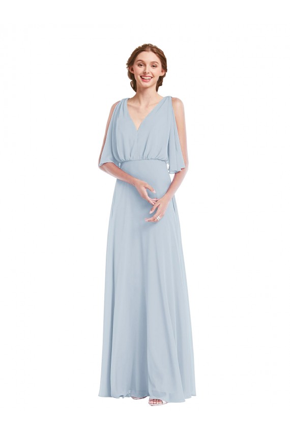 Half Sleeves V-Neck A-Line Soft Chiffon Evening Gown / Bridesmaid Dress Worcester
