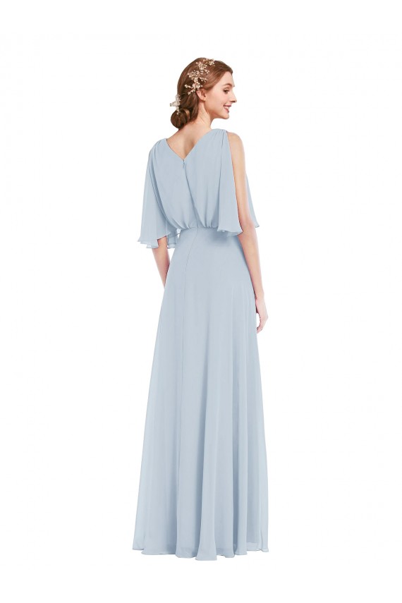Half Sleeves V-Neck A-Line Soft Chiffon Evening Gown / Bridesmaid Dress Worcester
