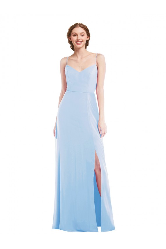 Light Sky Blue Sleeveless Spaghetti Straps A-Line Soft Chiffon Formal Evening Gown / Bridesmaid Dress Worcester