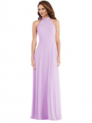 Low Back Sleeveless Halter Neck A-Line Soft Chiffon Semi Formal Evening Dress / Bridesmaid Dress Worcester