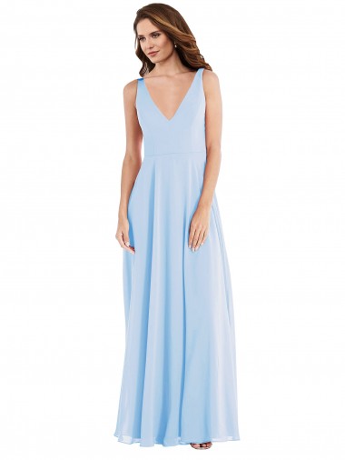 Light Sky Blue Sleeveless V-Neck A-Line Soft Chiffon Semi Formal Evening Dress / Bridesmaid Dress Worcester