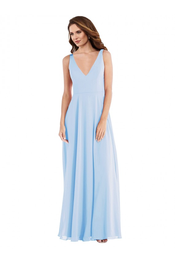 Light Sky Blue Sleeveless V-Neck A-Line Soft Chiffon Semi Formal Evening Dress / Bridesmaid Dress Worcester