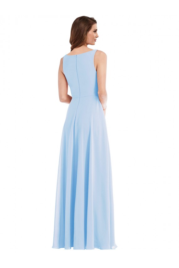 Light Sky Blue Sleeveless V-Neck A-Line Soft Chiffon Semi Formal Evening Dress / Bridesmaid Dress Worcester