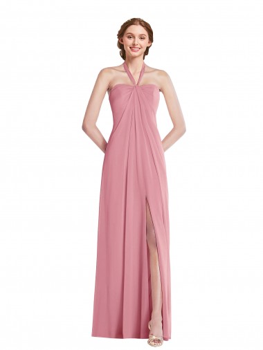 Open Back Skin Pink Sleeveless Halter Neck A-Line Soft Chiffon Semi Formal Evening Dress / Bridesmaid Dress Worcester