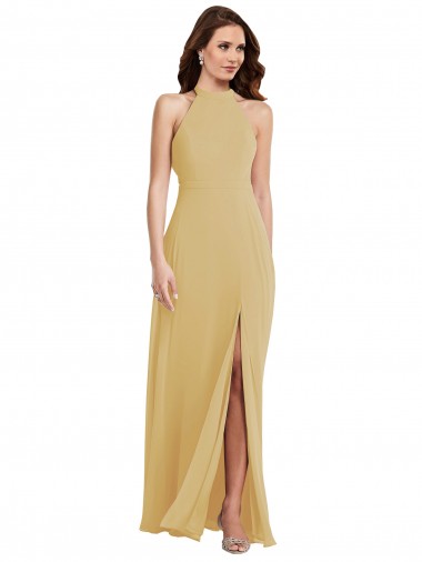 Criss Cross Open Back Sleeveless Halter Neck A-Line Soft Chiffon Semi Formal Evening Dress / Bridesmaid Dress Worcester