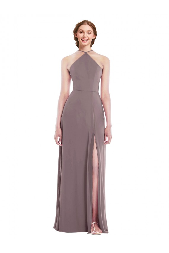 Low Back Sleeveless Halter Neck A-Line Soft Chiffon Formal Evening Gown / Bridesmaid Dress Worcester