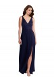 V-Back Dark Navy Sleeveless V-Neck A-Line Soft Chiffon Black Tie Evening Gown / Bridesmaid Dress Worcester