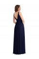 V-Back Dark Navy Sleeveless V-Neck A-Line Soft Chiffon Black Tie Evening Gown / Bridesmaid Dress Worcester