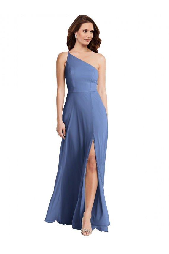 Windsor Blue Sleeveless One Shoulder A-Line Soft Chiffon Formal Evening Gown / Bridesmaid Dress Worcester