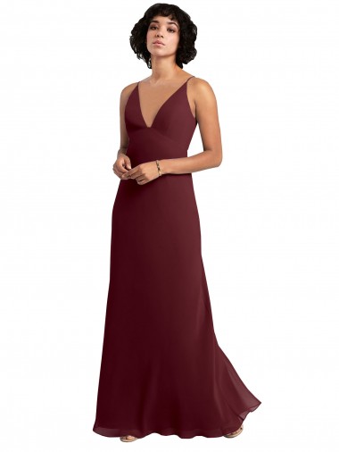 V-Back Burgundy Gold Sleeveless V-Neck A-Line Soft Chiffon Bridesmaid Dress / Formal Dress Worcester