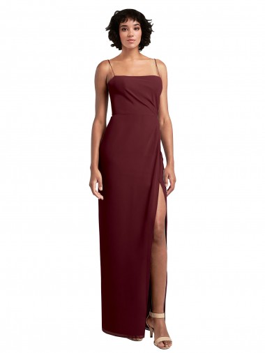Open Back Burgundy Gold Sleeveless Spaghetti Straps A-Line Soft Chiffon Evening Dress / Bridesmaid Dress Worcester