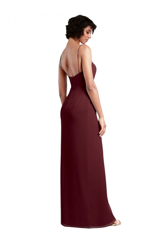 Open Back Burgundy Gold Sleeveless Spaghetti Straps A-Line Soft Chiffon Evening Dress / Bridesmaid Dress Worcester