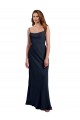 Open Back Dark Navy Sleeveless Spaghetti Straps A-Line Soft Chiffon Evening Dress / Bridesmaid Dress Worcester