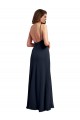 Open Back Dark Navy Sleeveless Spaghetti Straps A-Line Soft Chiffon Evening Dress / Bridesmaid Dress Worcester