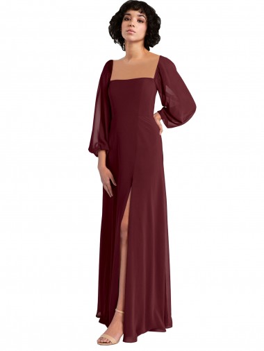 Long Sleeves Square Neck A-Line Chiffon Bridesmaid Dress / Evening Dress Worcester